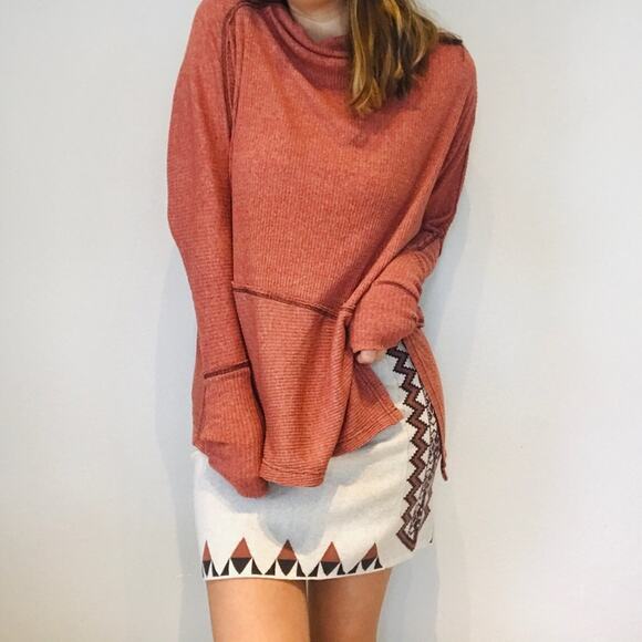 Free People rust orange oversized ribbed thermal - Picture 2 of 8